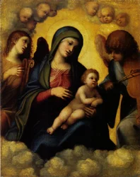 Madonna mit Kind und zwei Engelmusikern